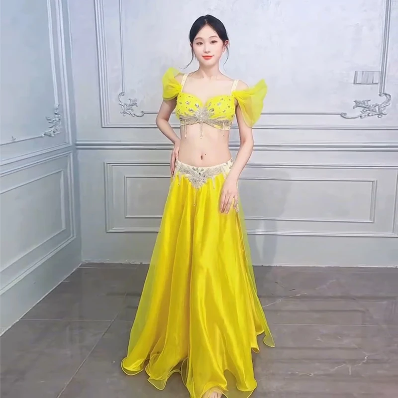 Костюмы для выступлений BellyDance для женщин, бюстгальтер с камнями AB для пожилых людей + длинная юбка, 2 предмета, профессиональная одежда для соревнований по восточному танцам (art.: 3920d2555eeea) - 3920d2555eeea