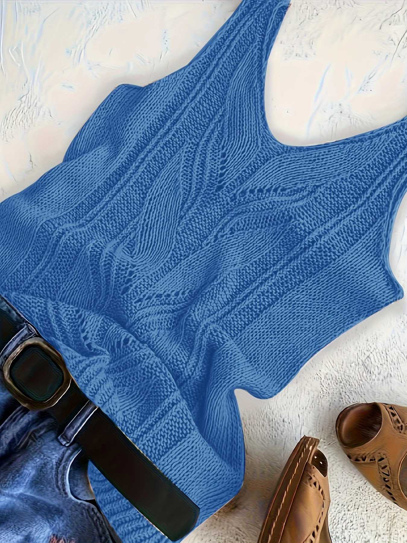 Элегантная женская вязаная майка с v-образным вырезом — без рукавов