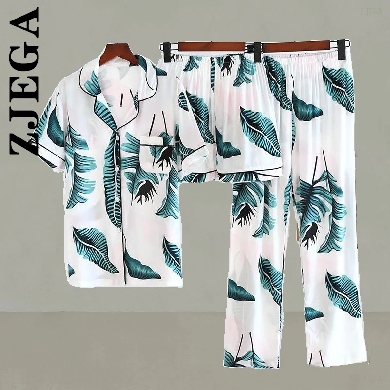 

Zjega Fashion Pajamas Women Lingerie Luxury Casual Pyjamas For Women 100% Viscose Pajamas 3-Piece Ladies Female Underwear