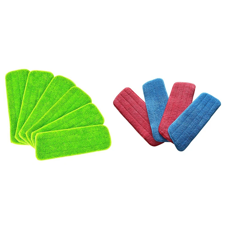 

10 шт., сменные насадки для швабры, 6 зеленых и 4 сине-красных