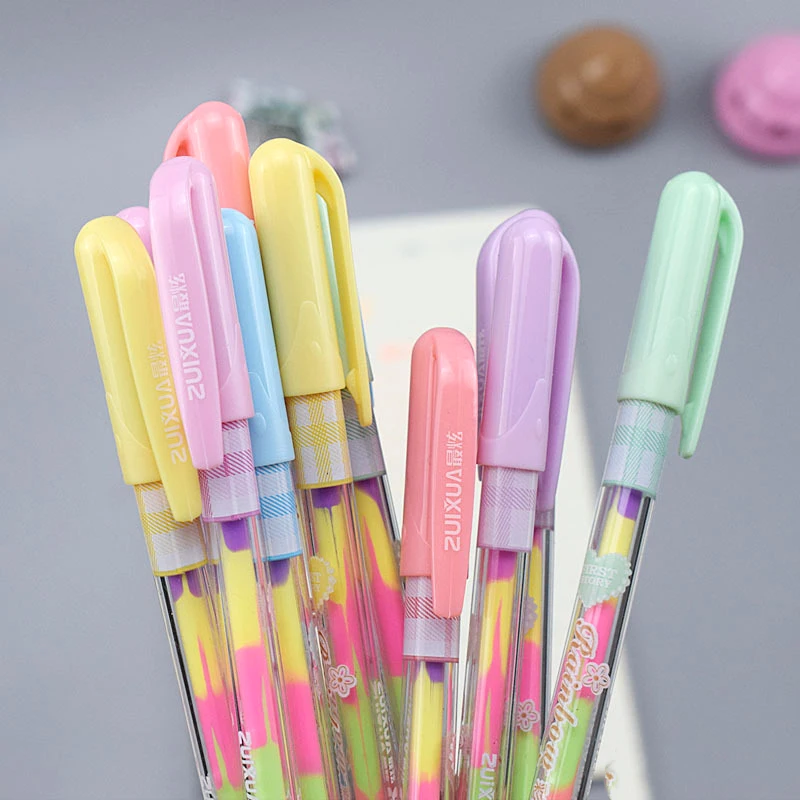 2 шт. Креативный радужный флуоресцентный гелевый ручка Kawaii 6 в 1 Водные пастели для офиса, учебы, школьных канцелярских принадлежностей, студенческих инструментов для живописи.