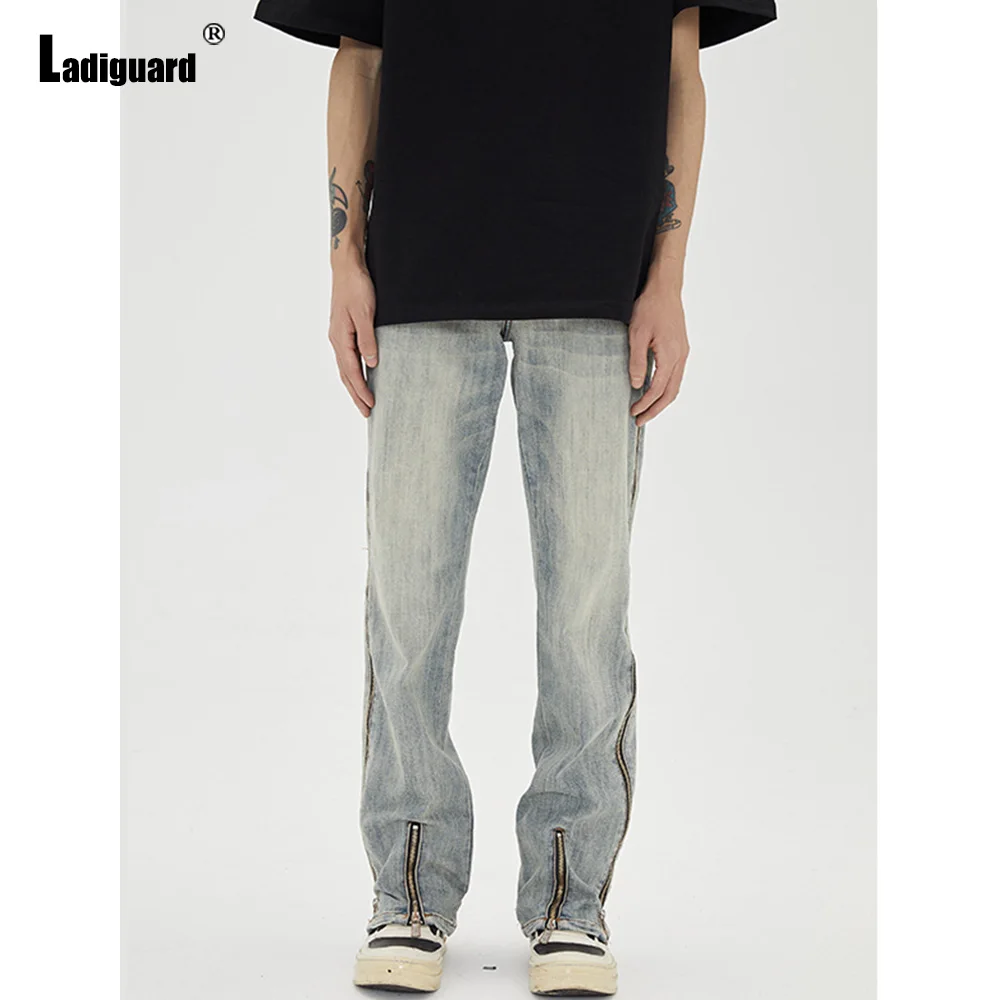 Ladiguard 2023 Men's jeans straight leg denim pant korean fashion zipper cuff demin pants sexy men clothing ropa hombre trousers