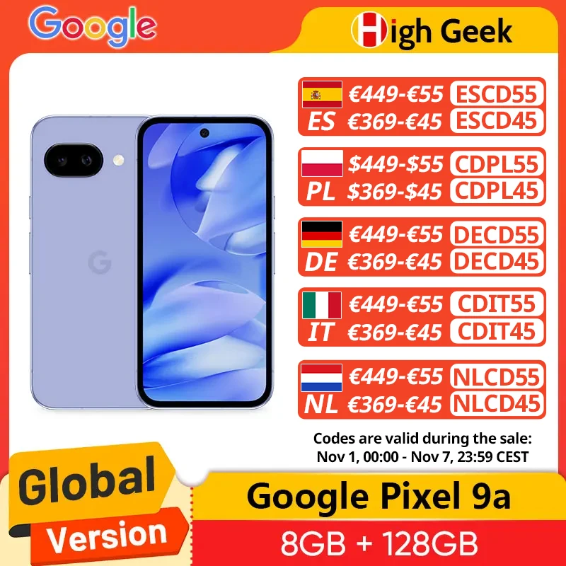 Version Global Google Pixel 9a 5G Smartphone Google Tensor G4 6.3inches 120Hz Actua pantalla 5100mAh Bateria 48MP Camara trasera NFC