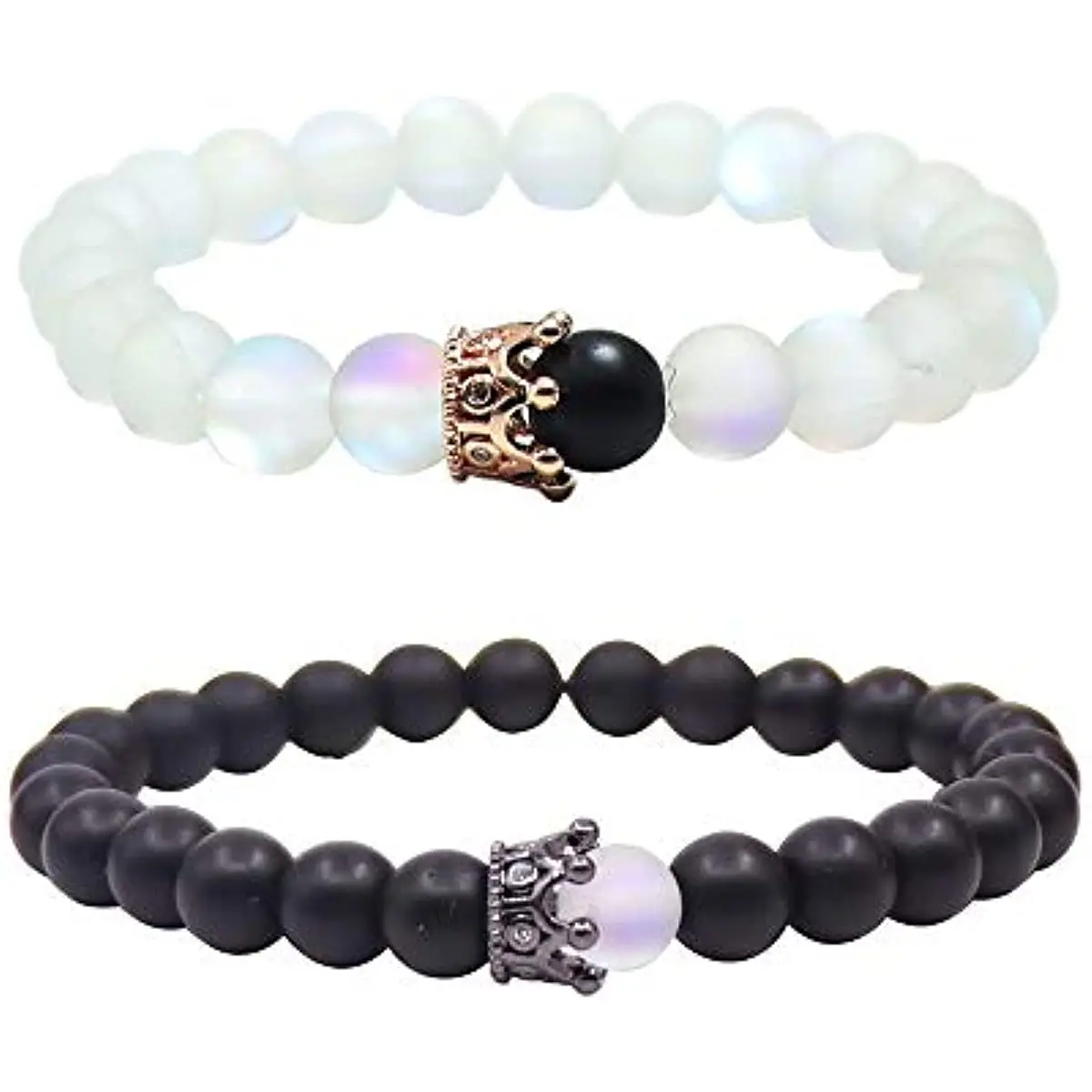 

King&Queen Crown Distance Couple Bracelets His and Her Friendship 8mm Beads Bracelet