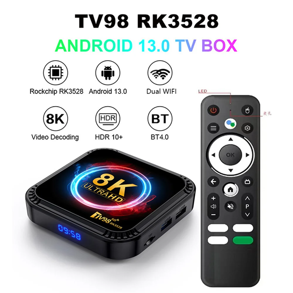Android 13 TV98 Smart TV BOX RK3528 Четырехъядерный процессор 5G Dual Wifi6 16G 32G 64G Поддержка 8K 4K BT 4.0