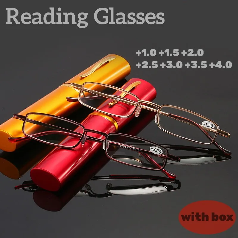 

Anti Blue Light Presbyopia Mini Portable Reading Glasses with Pen Tube Case Vintage Unisex Farsighted Eyeglass Eyewear Diopter