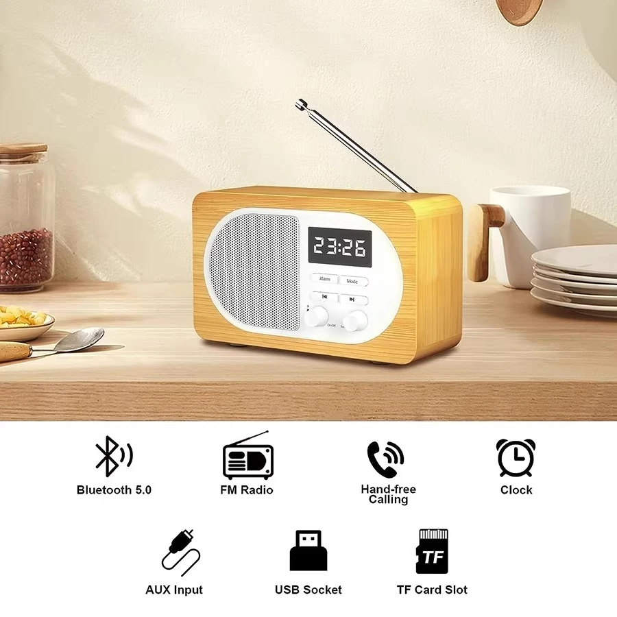 Фото Ретро-радиоприемник Extranet 300+ с FM-тюнером, Bluetooth-колонкой и будильником, подключаемый к сети, с высокой степенью защиты от помех. №1