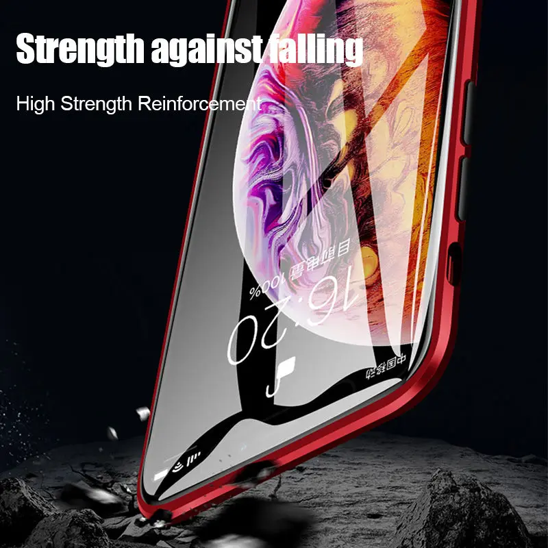 Металлический магнитный стеклянный чехол для iPhone 15 14 13 12 11 7 8 XR XS Pro Max Mini Plus 360