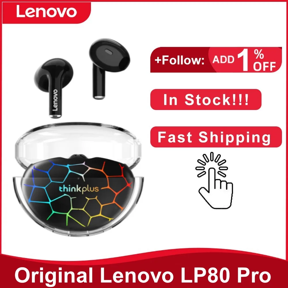 

Original Lenovo LP80 Pro TWS Bluetooth 5.3 Earphones RGB Light Wireless Earbuds Hifi Sport Headsets Low Latency Gaming Earphones