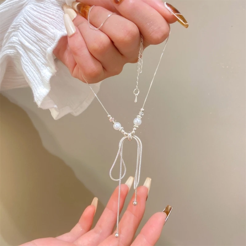 95AB простой кулон-бабочка ожерелье регулируемая длина шейная цепочка с бантом