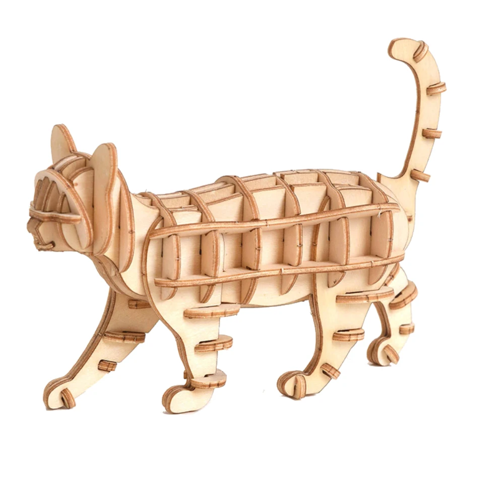 

3D Walking Animal Puzzles Assembling Build Blocks Wood Craft Kits for Kids Handcraft Montessori Jiagsaw Models Decor Cats Toys