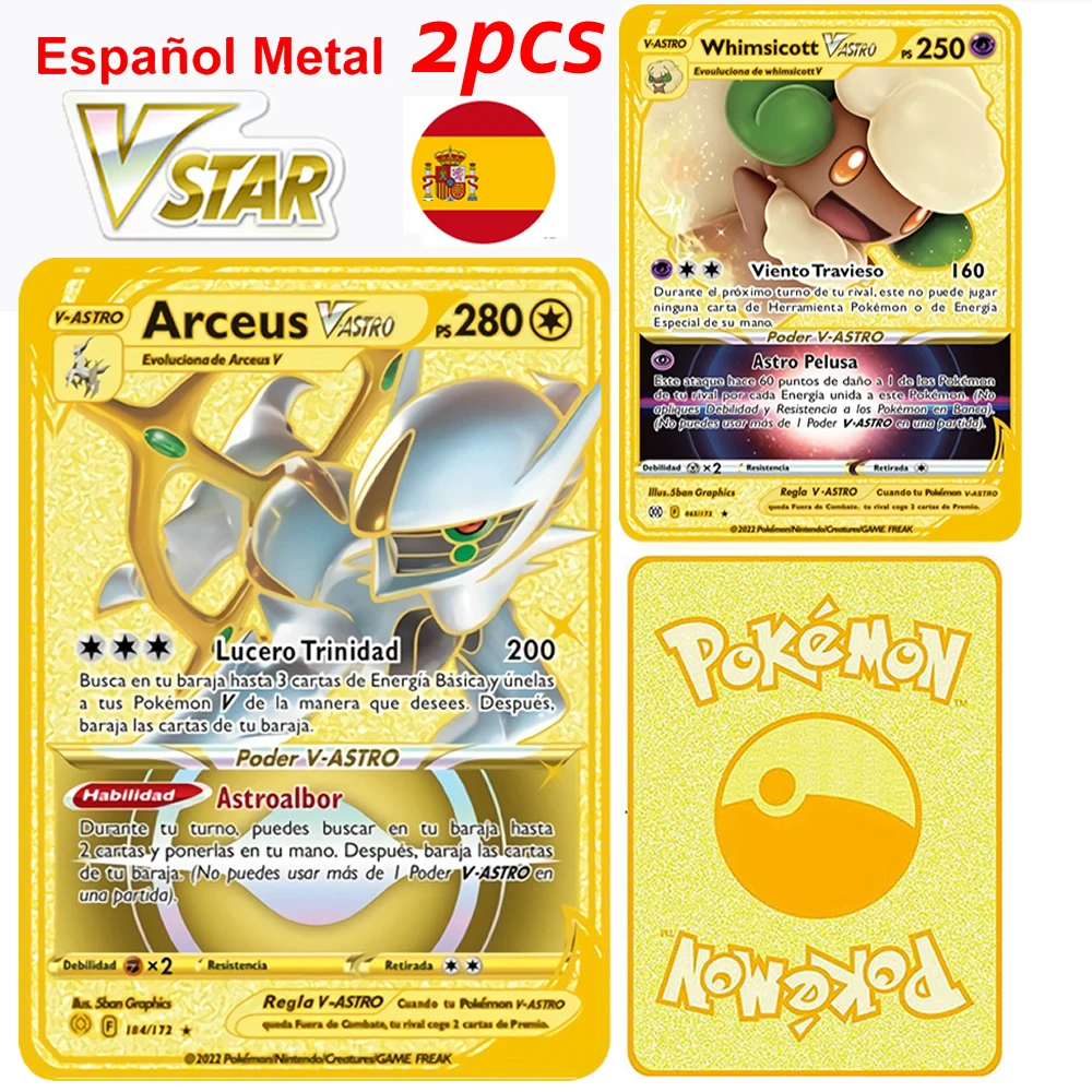 

2pcs Spanish Pokemon Letters Metal Cards V VMAX Pokémon Charizard Pikachu Collection Gold Card Vstar Original Game Kids Toy Gift
