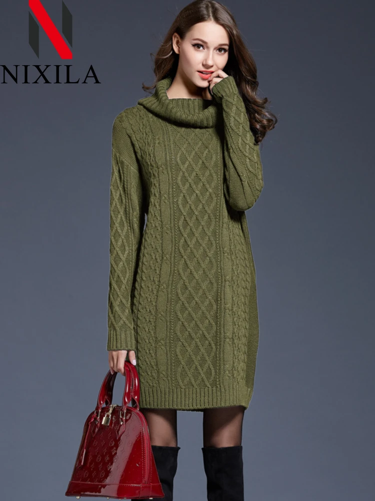 

New Large Oversized Women's Knitwear Dress Long Turtle Neck Women Sweater Woman Sweaters Fluffy Pullover Fashion Tops 2023 Women