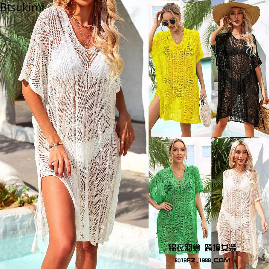 

Summer Sunscreen Cover Ups For Women Hollow Out Beach Clothes Dresses Female Summer Sun Protection Bikini Cover-ups Beachwear