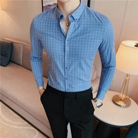 2022 classic plaid shirts for men long sleeve slim business casual formal dress shirt office social party tuxedo men clothing