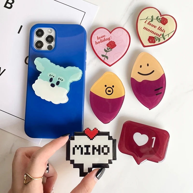

Cute Shiny Cat Dog Heart Shape Korean Grip Tok Phone Holder Finger Ring Support Foldable Socket Griptok Holder for iPhone13