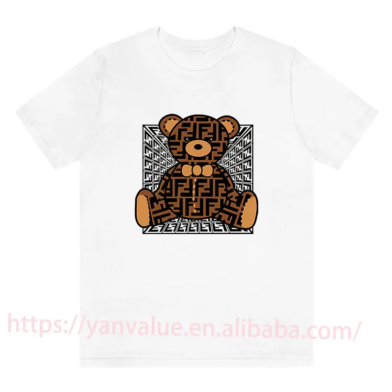 

Оптовая продажа, летняя брендовая футболка на заказ с принтом медведя из мультфильма, мужские футболки оверсайз высокого качества из 100% хло...