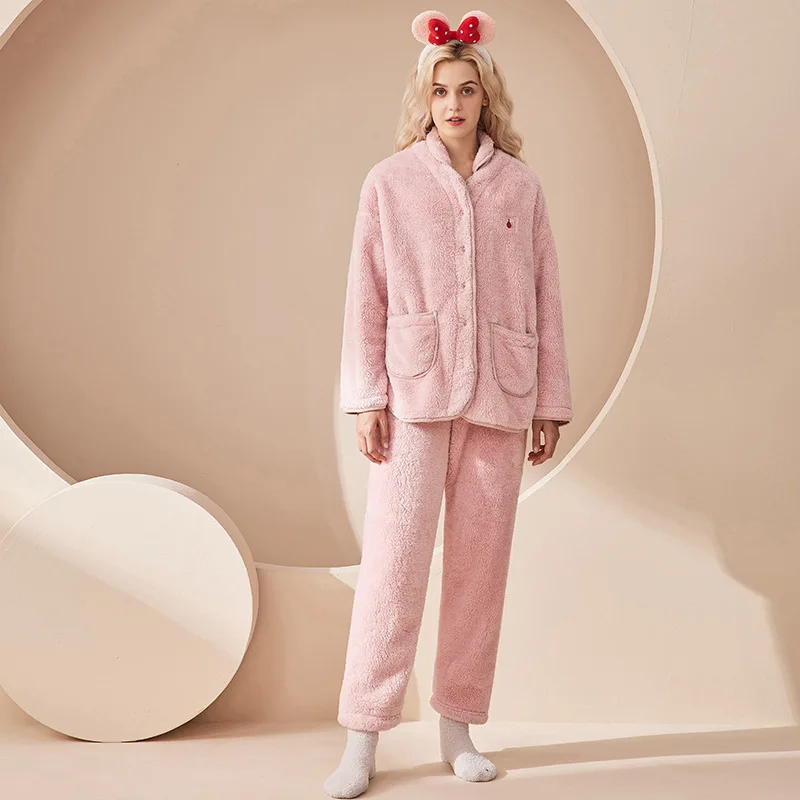 Pickbird Winter New in Women's Men Pajamas Soft Fleece Warm Couples Sets 2 Piece Button Down Pants Loungewear with Pockets