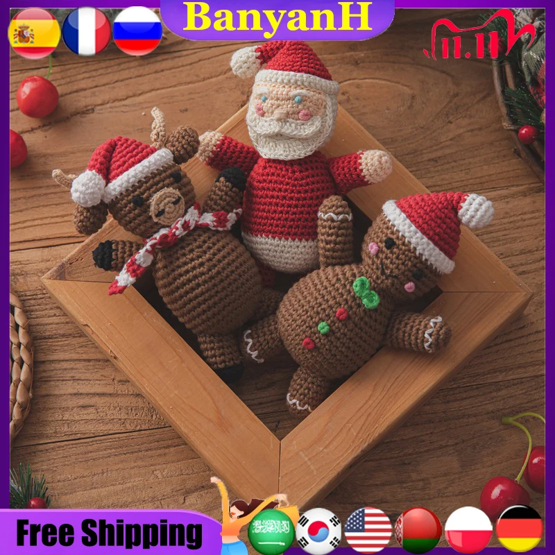 

Санта-Клаус, Рождественское украшение, вязаный крючком лось, имбирный человек, Рождественское украшение, домашний декор, рождественский подарок