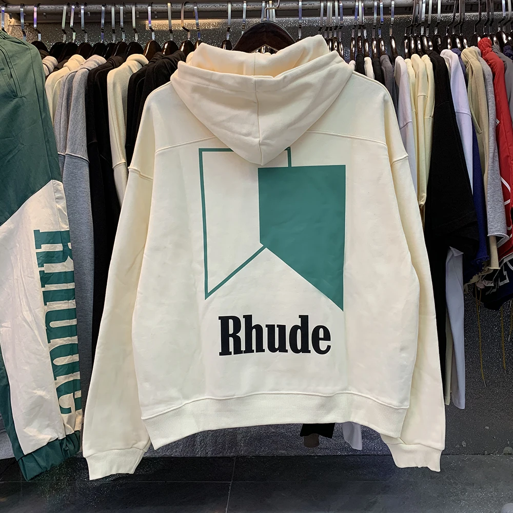

RHUDE Track Logo Print Personalized Hip Hop 100% Cotton Terry Hoodie Sweater Men and Women