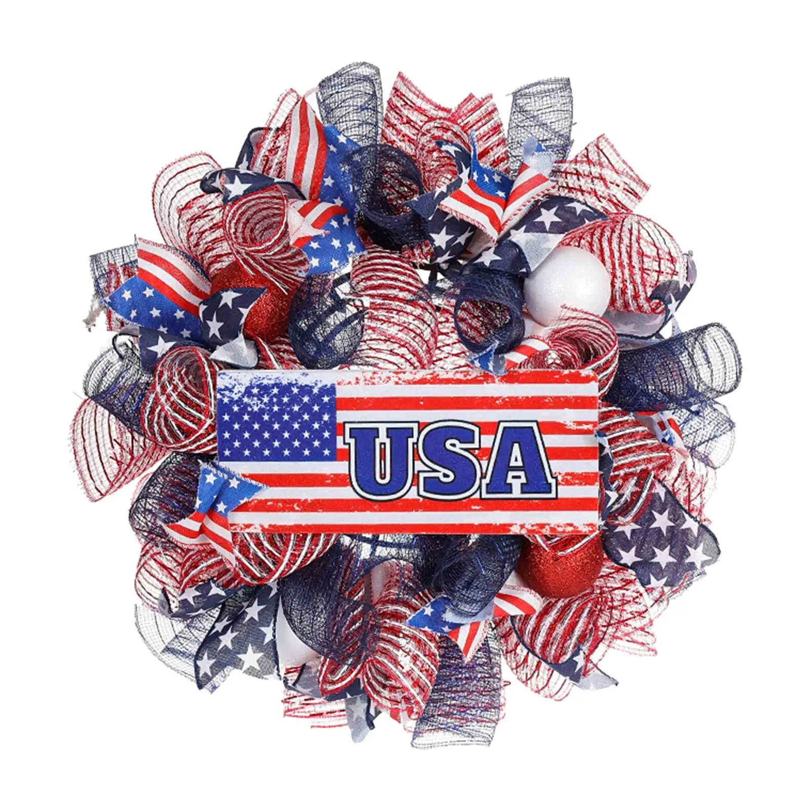 

Patriotic Independence Day Wreath 45cm Patriotic Wreath Artificial 4TH of July Hanging Wreath for Outdoor Home Ornament