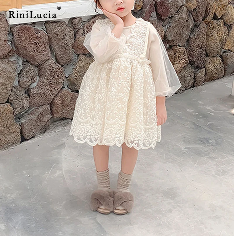 

RiniLucia Sweet Princess Toddler Kid Child Girls Lace Hollow Out Dress Party Wedding Birthday Dresses For Girl Korean Costumes