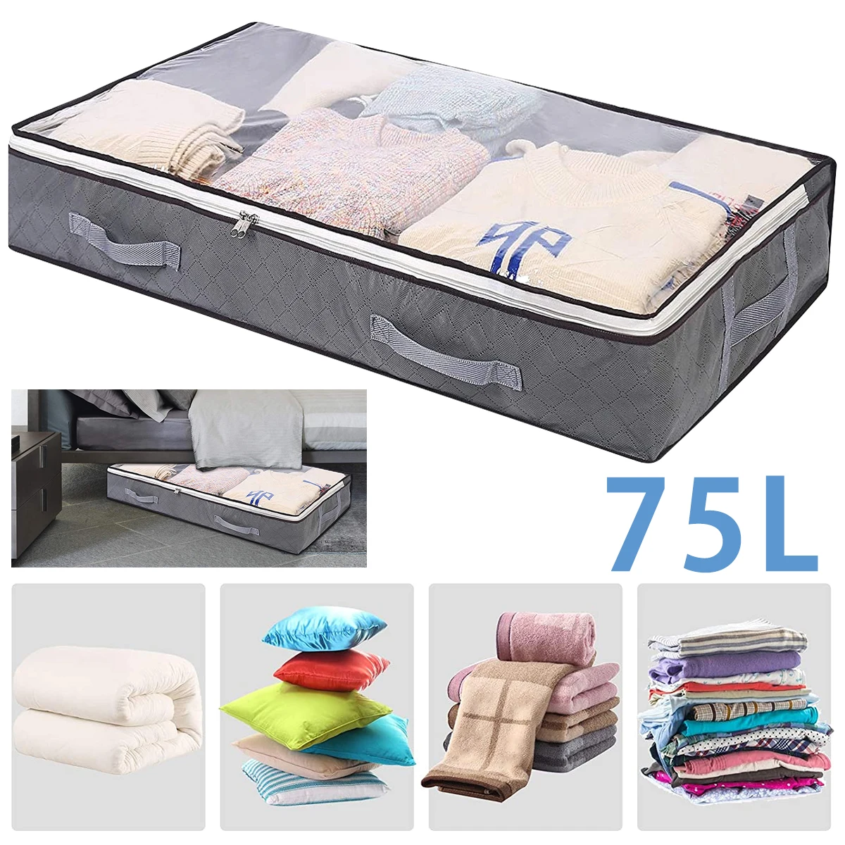 

L Foldable Under Bed Bags Thick Breathable Underbed Clothes Storage Containers Large Blanket Storage Bag Underbed Comforters