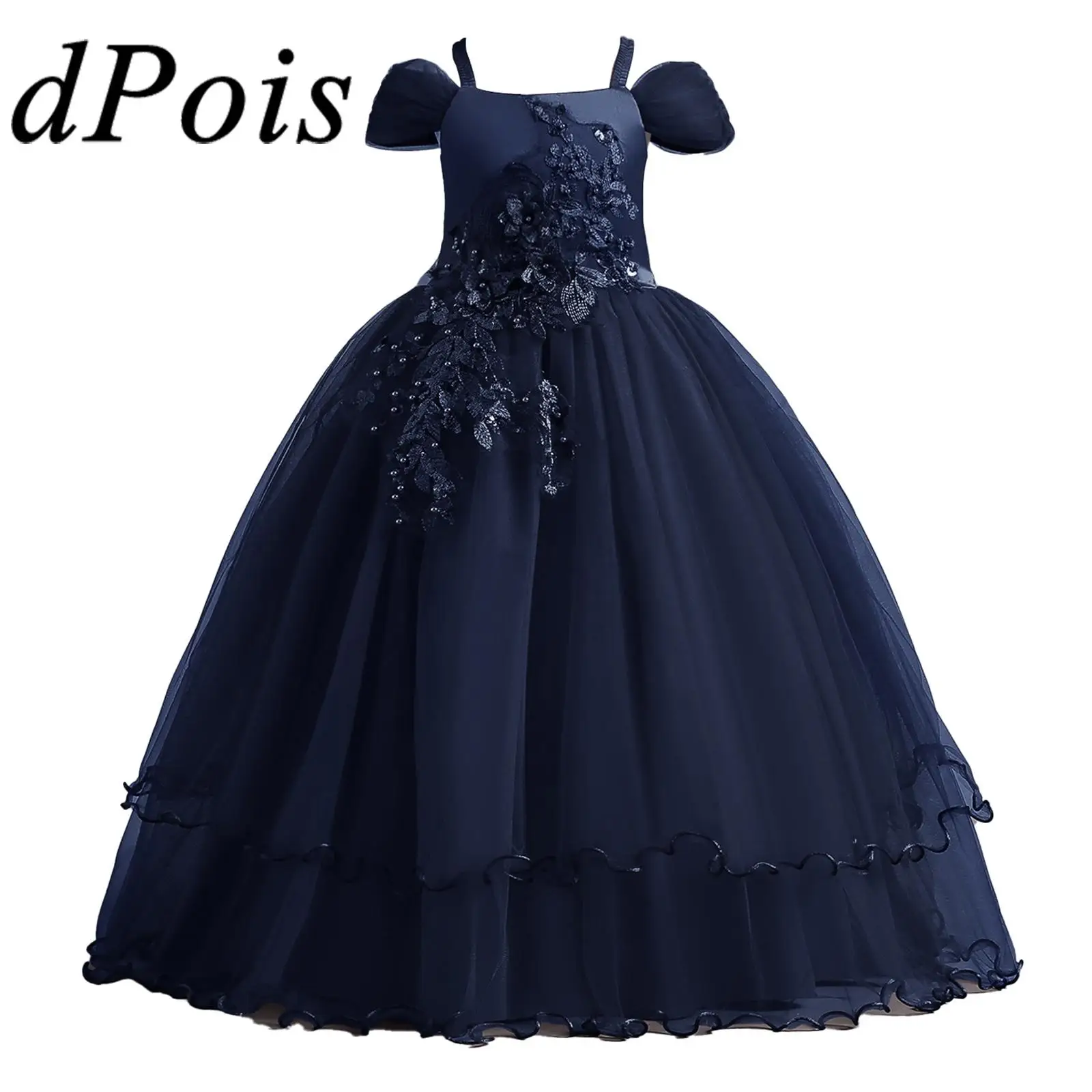 

Детское платье принцессы с вышивкой, платье с открытыми плечами и оборками в несколько рядов из фатина для косплея, вечернее платье макси дл...