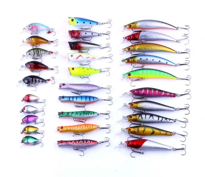 

Mixed 30pieces hard plastic set popper crankbait minnow bait lure set fishing lures