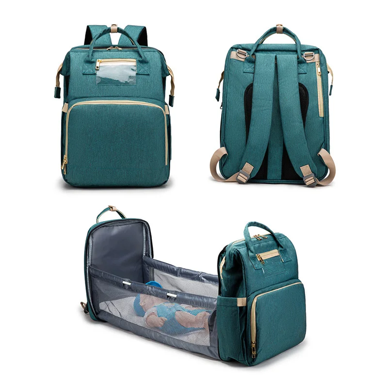 

2 IN 1 Portable Mummy Bag Folding Cot Bed Crib Multifunctional Large-capacity Waterproof Baby Diaper Bag Traveling Backpack