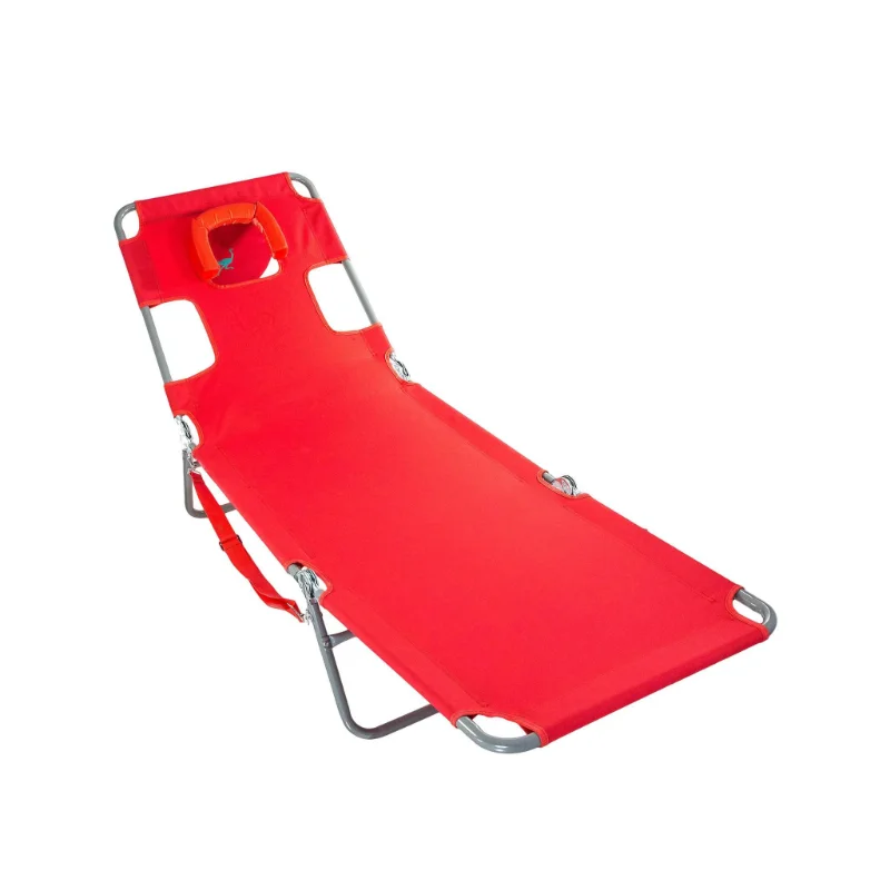 Шезлонг складной портативный пляжный стул для загара у бассейна, красный