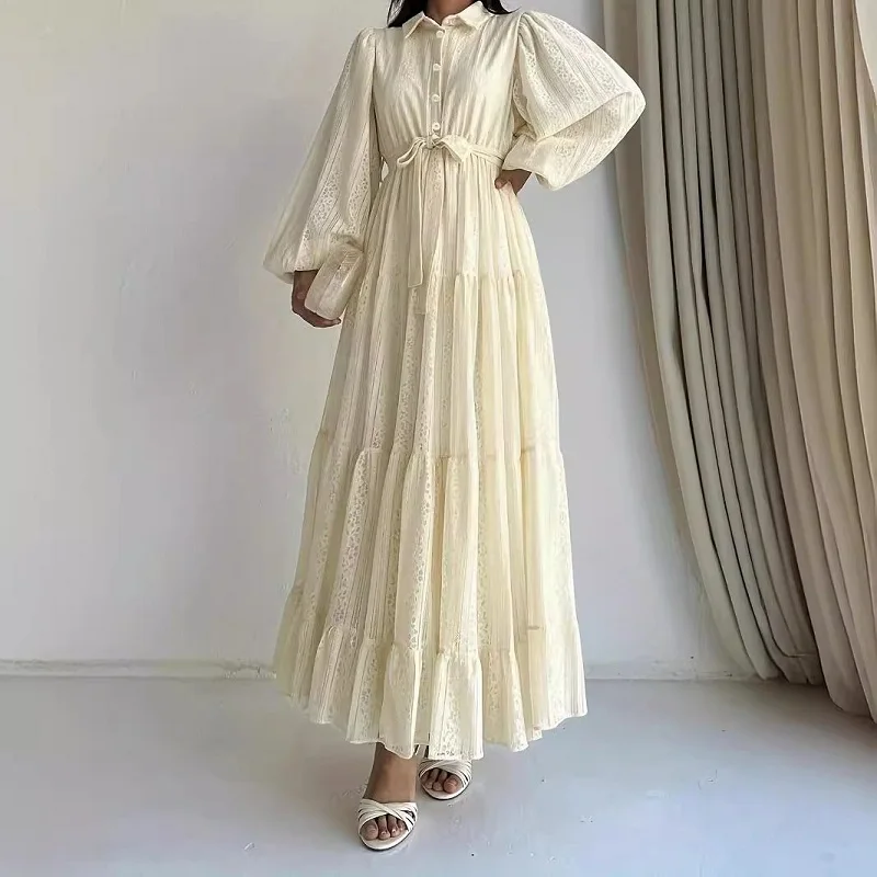 Женское повседневное платье макси с воротником лацканами и поясом новое