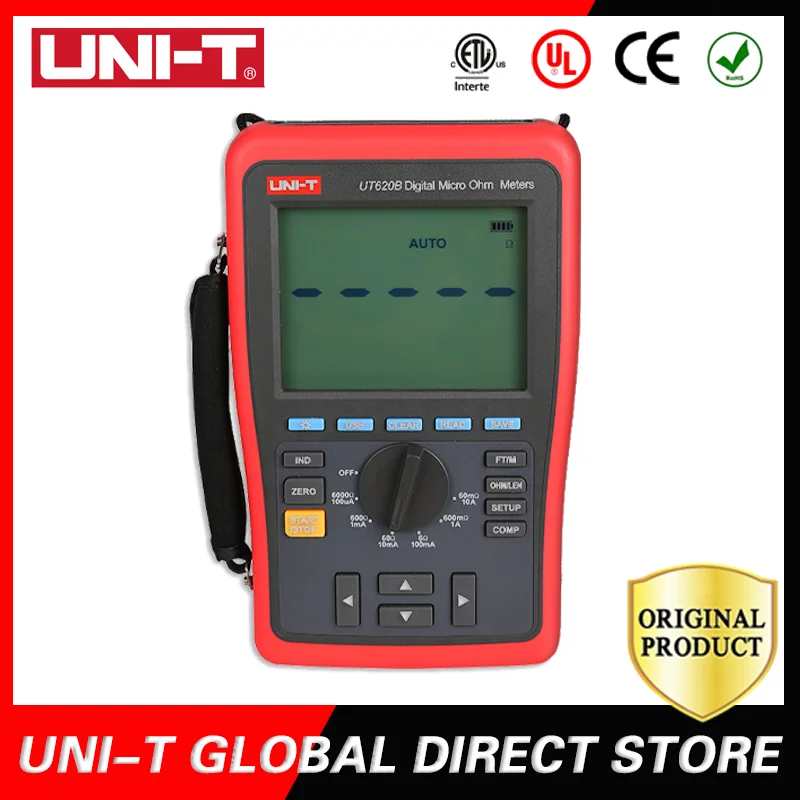 

UNI-T Digital Micro Ohm Meters Manual Range LCD 60000 Counts Display High/Low limit Alarm USB Interface UT620B