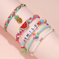 5pcsset handmade fruit watermelon smile letters charm bracelets for kids teens girls bangles children jewelry