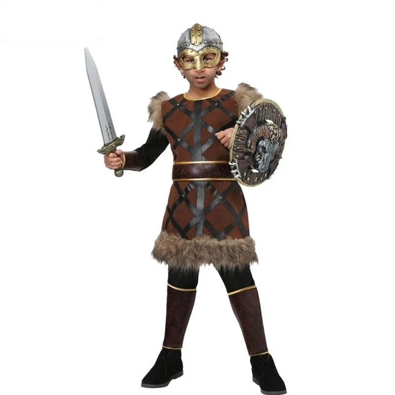 

Children Boys Medieval Knight Warrior Stage Cosplay Costume Party Nordic Costumes Norman Chevalier Viking Pirate Tops Halloween