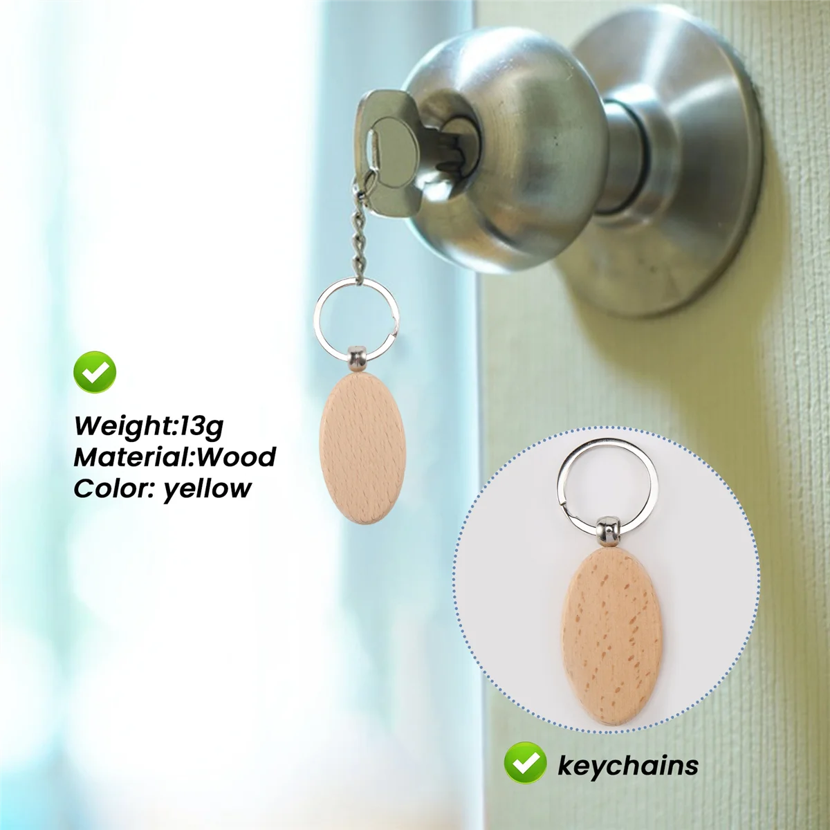 20 шт. пустой деревянный брелок для ключей Diy деревянные брелки подарки желтый