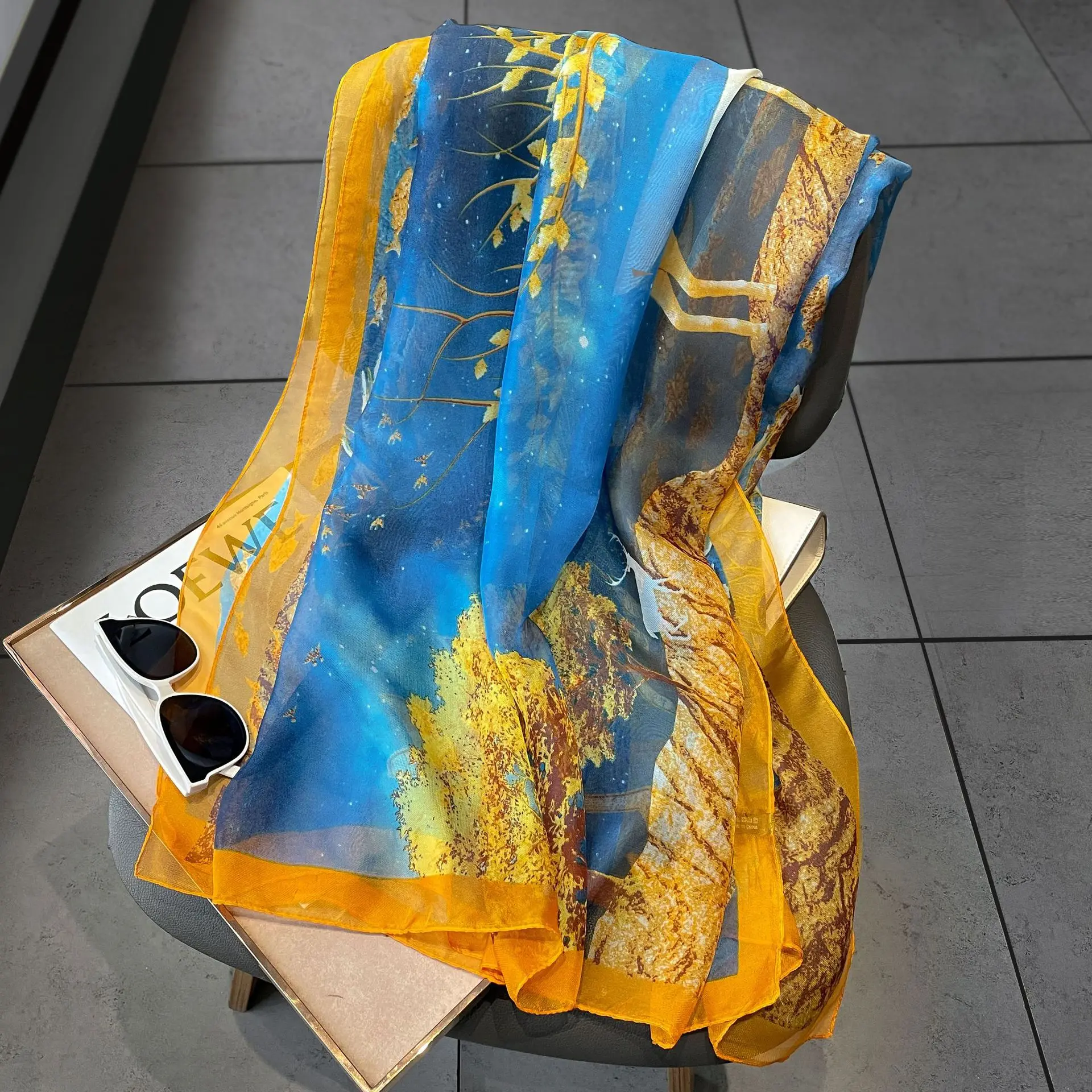 

Chiffon Long Silk Scarf Leisure Travel Decorative Towel Sunscreen Towel Air-conditioned Room Warm Shawl Fashion Versatile Scarf