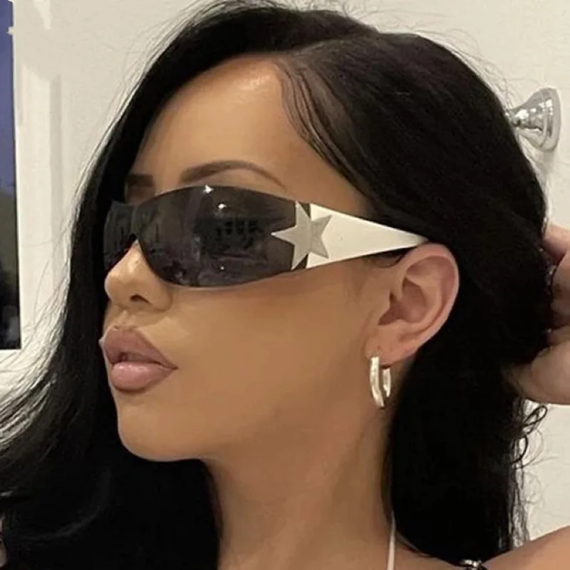 

Luxury Punk Sports Sunglasses Women Brand Designer Y2K One Piece Sun Glasses Men Goggle Shades UV400 Five Star Fashion Eyewear