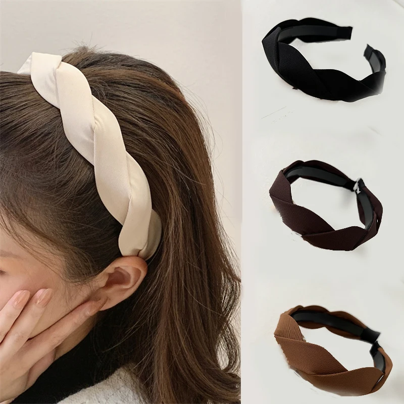 

Women Wide Side Headband Elegant Solid Hair Accessories Plaid Twisted Knotted Headbands Fashion Head Hoop Hair Styling Tools