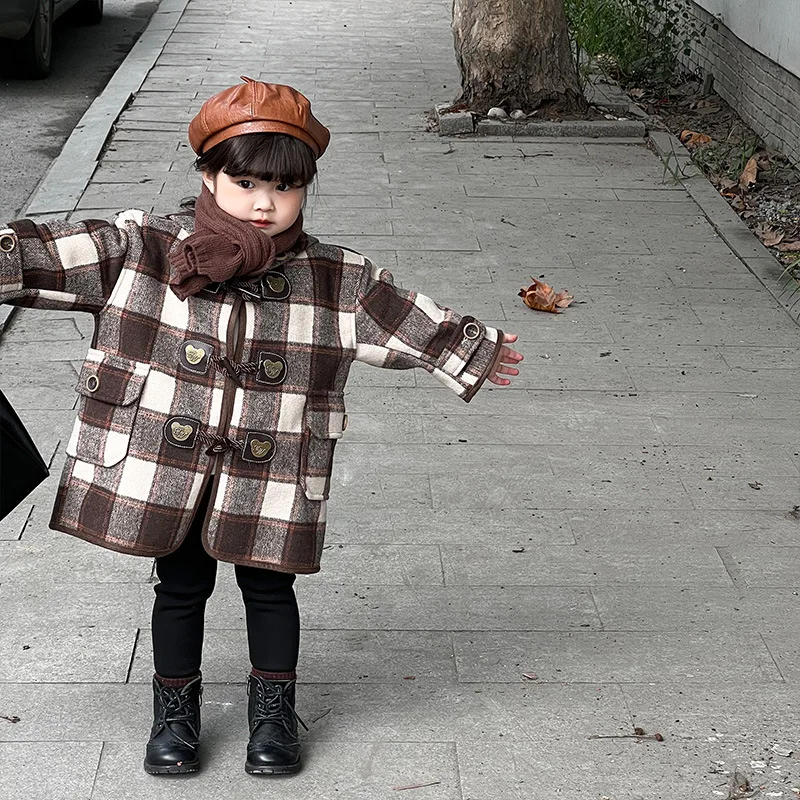 

2022 Girls' Winter Long Coat Children's Coat Girls' Velvet Thickened Plaid Hooded Coat Baby Girl Winter Clothes Children Jackets