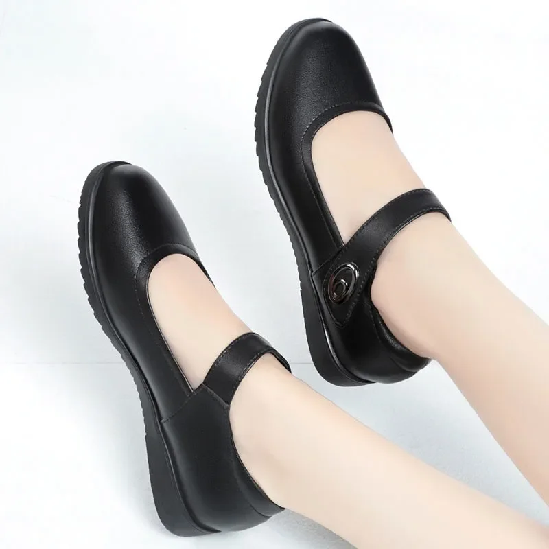 zapatos de mujer women casual round toe black pu leather student school comfort shoes lady hotel work career office ba09