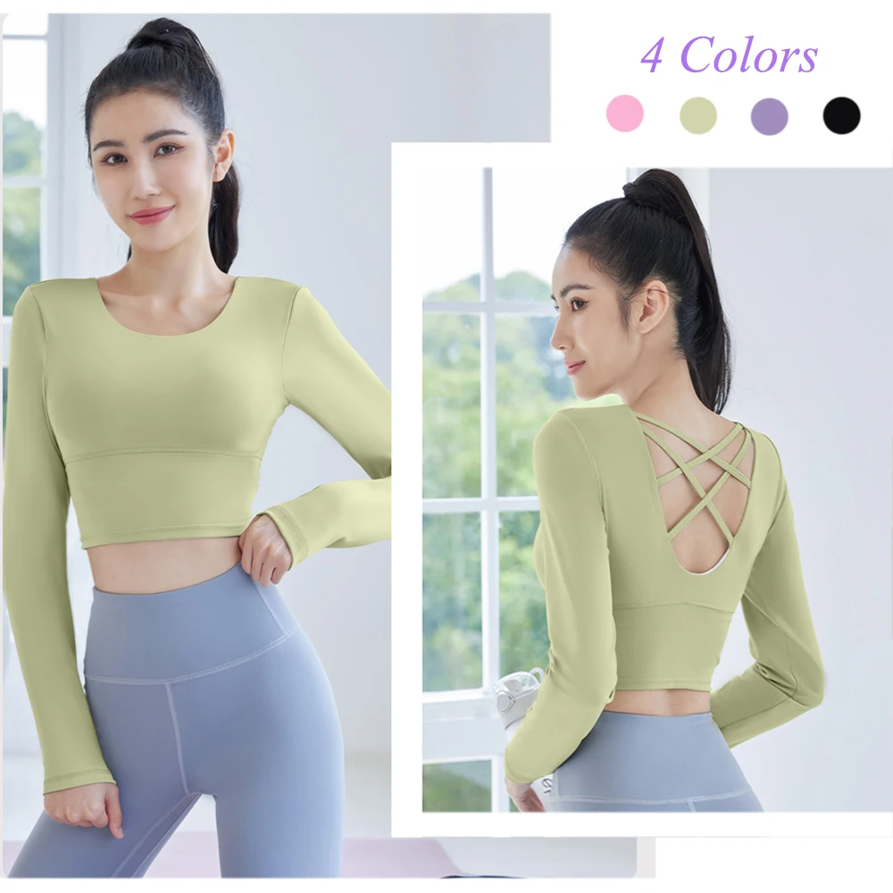 

Long-sleeved Women Yoga Clothes With Chest Pads Quick-drying Anti-Shrink Fitness Shirts 2022 Summer New Indoor Tight Sports Tops