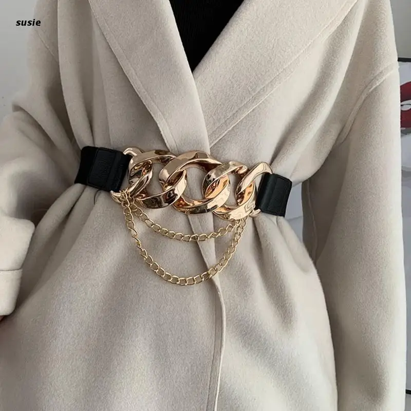

Womens Faux Leather Belts Stretchy Chain Cinch Belts Dress Coat Waistband