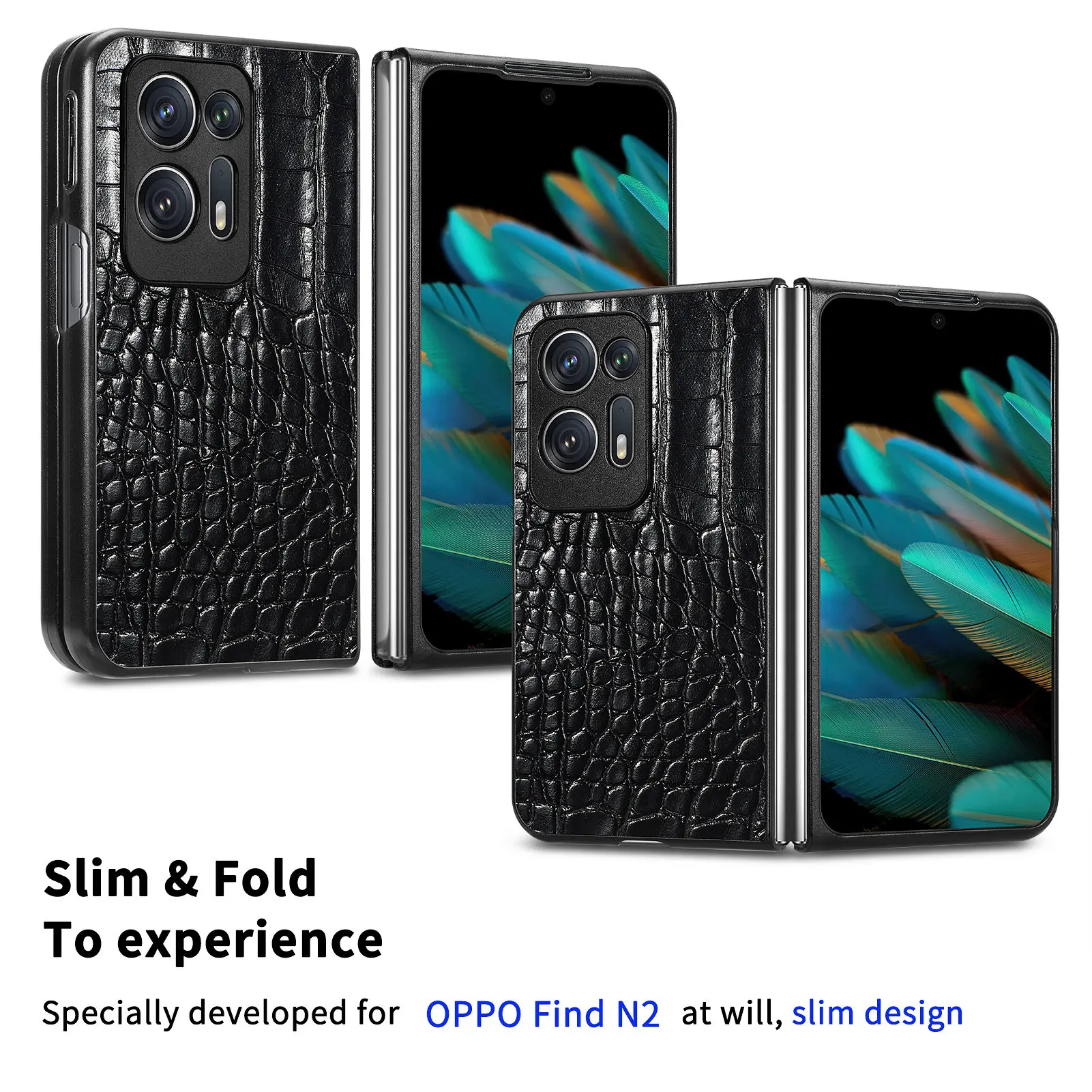 Роскошный чехол-книжка из крокодиловой кожи для OPPO Find N2