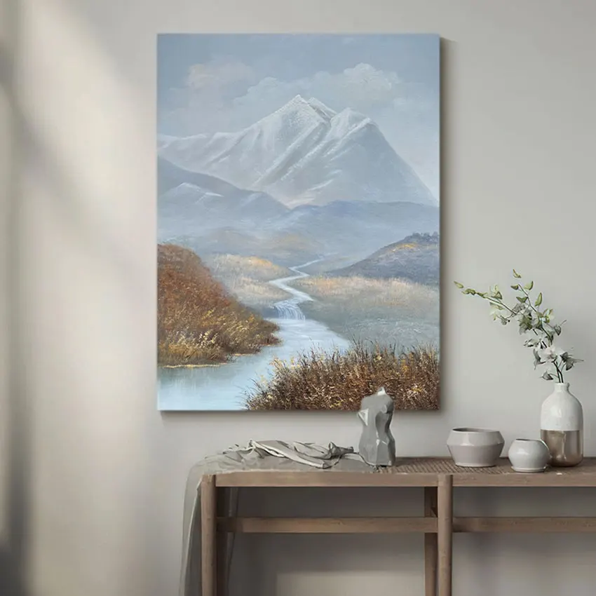 

Картина с изображением озера, пейзаж, абстрактная картина маслом заснеженных гор, Картина на холсте, текстура, Настенный декор, искусство дл...