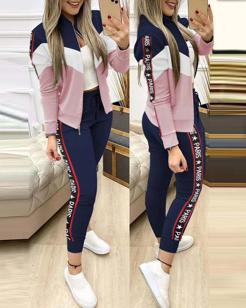 

2 piece training set fashion autumn winter zipper jacket + long pants female sports suit sweater sportswear suit for woman