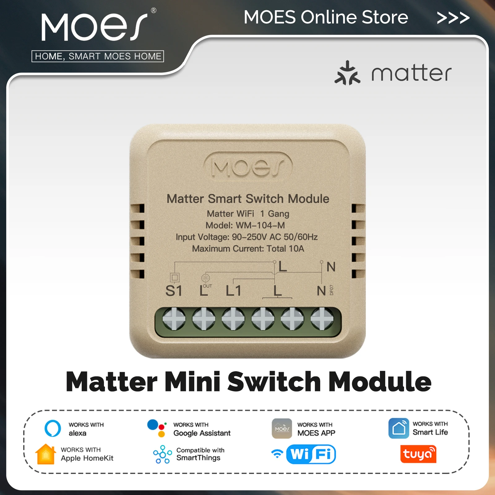 MOES Tuya WiFi Matter Мини Smart Switch Модуль
