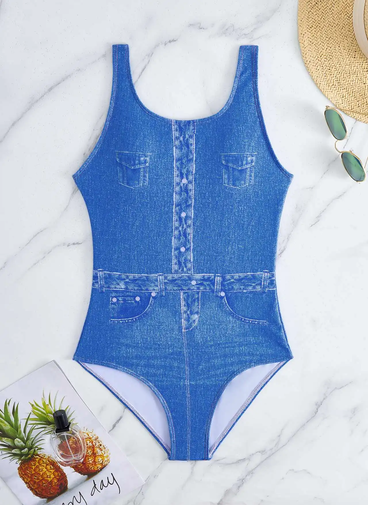 Сексуальный слитный купальник из джинсовой ткани бандажный Женский монокини с