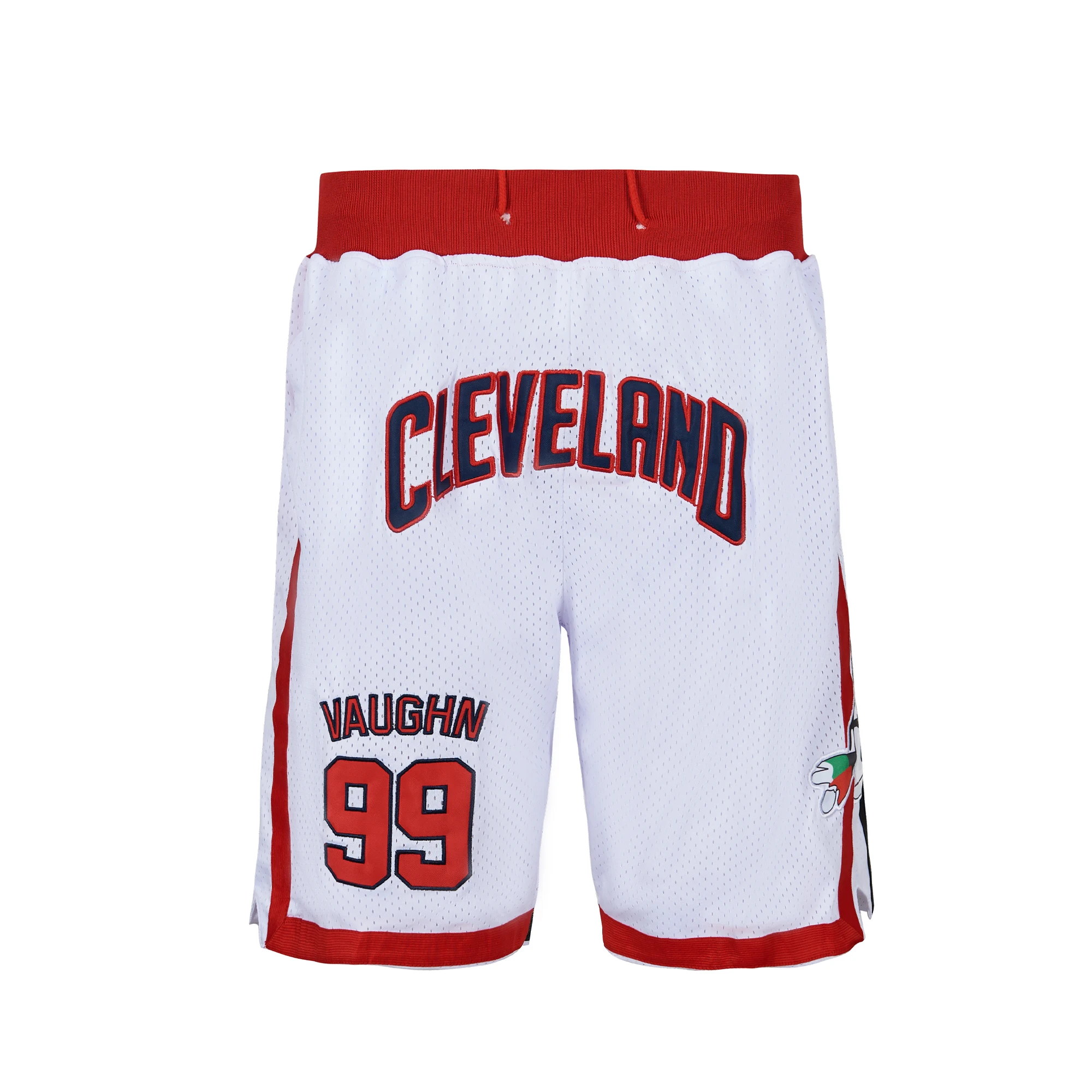 Basketball Shorts Cleveland 99 VAUGHN Four Pockets Sewing Embroidery Sports Outdoor Beach Pants Fitness White Blue 2023 New