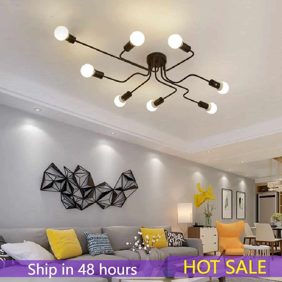 

Современная простая люстра LukLoy, Высококачественная железная лампа в скандинавском стиле для спальни, гостиной, цоколь E27, светодиодсветоди...